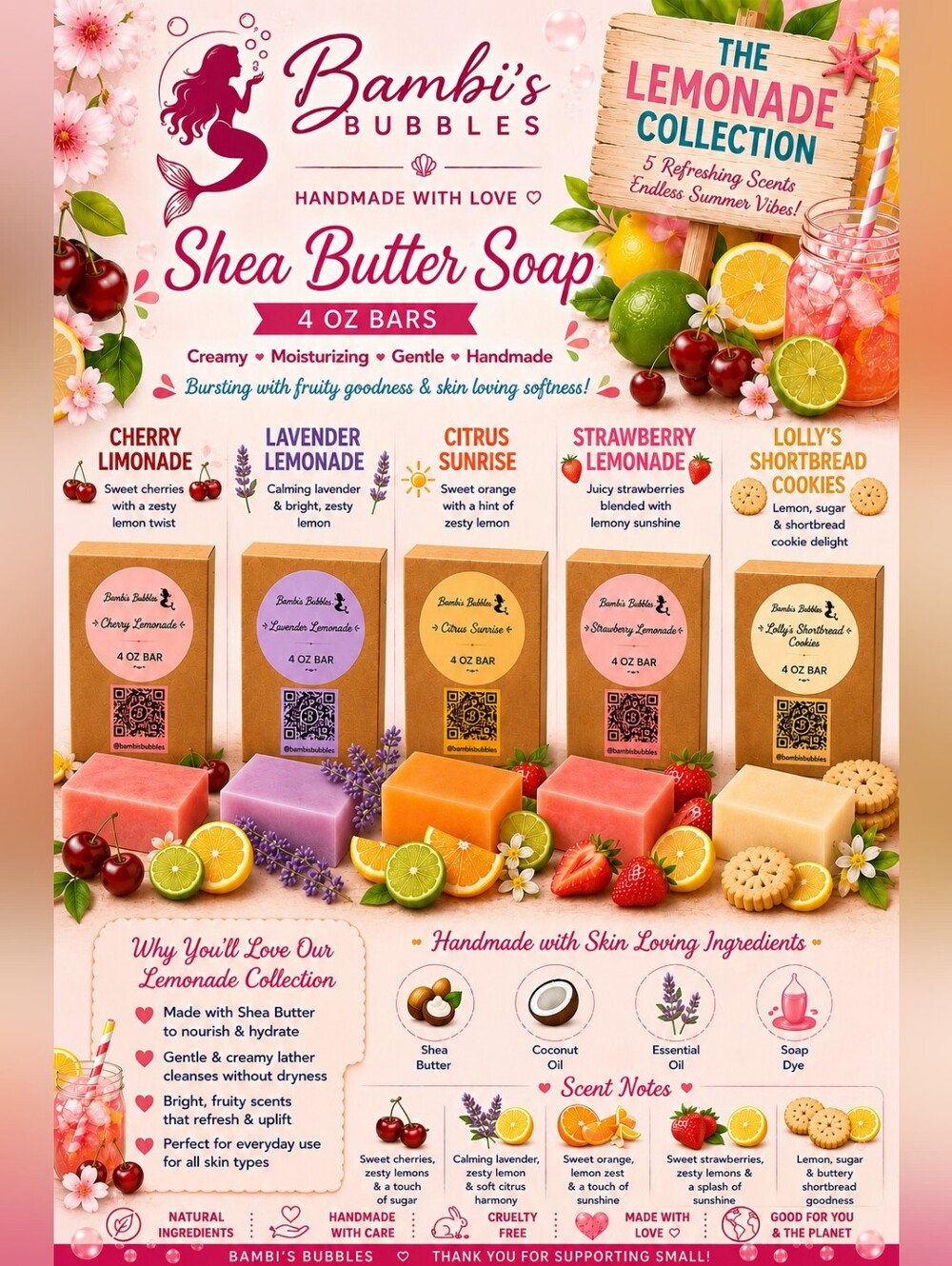 New! Lemonade Collection Shea Butter Soap 4 oz